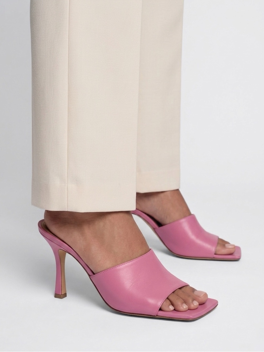 Bottega Veneta Pink Stretch Leather Mule Heels